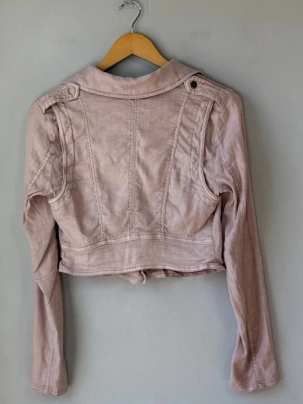 Free People Slub Linen Blend Cropped Moto Zip Up Jacket - Picture 4 of 8